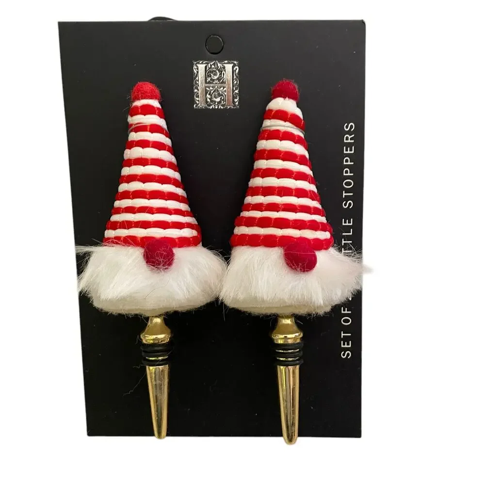 Set of 2 Christmas Bottle Stoppers Holiday Red & White Peppermint Stripe New